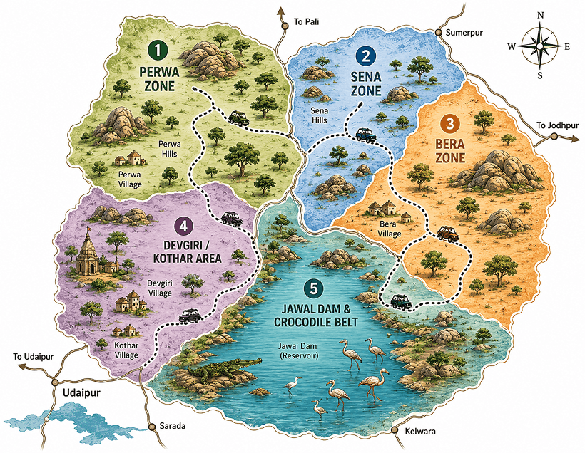 Map of Jawai safari zones