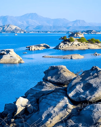 Jawai granite hills at safari hour